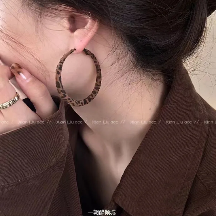 合金耳饰 欧美圆圈豹纹耳圈女小众设计感显脸小ins耳环秋冬高级感