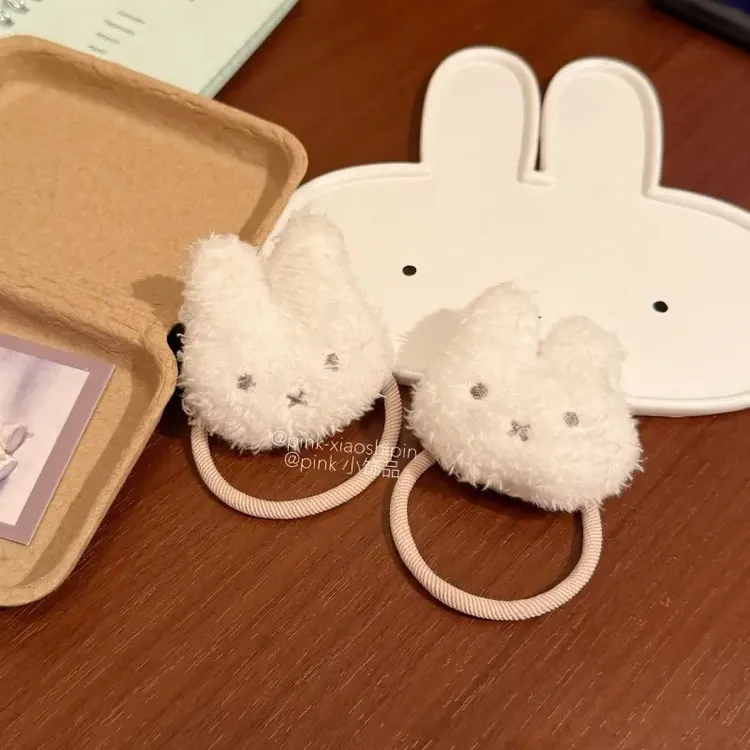 自制奶呼呼米菲兔发圈卡通毛绒发绳可爱甜美马尾头饰学生百搭发饰