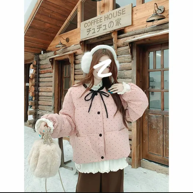 C66611-冬季新款韩版宽松内里加毛显瘦时尚百搭波点短款外套潮