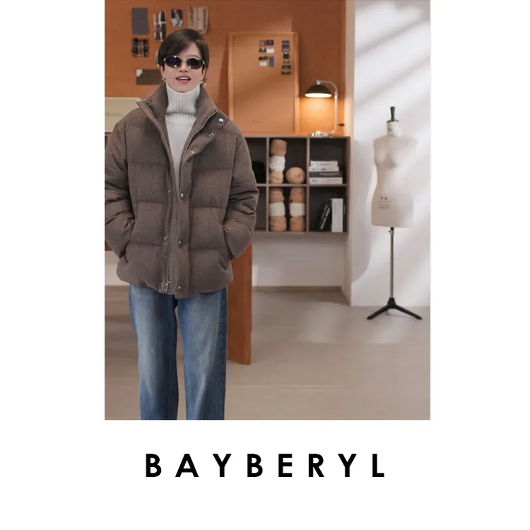 CC12-BAYBERYL老贝烟色立领保暖百搭厚单排扣冬羽绒服YRF5H2801
