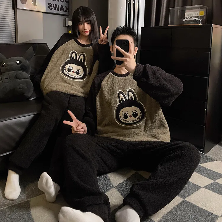 情侣睡衣2025秋冬新款小卡通图案珊瑚绒加厚加绒男女秋冬季家居服