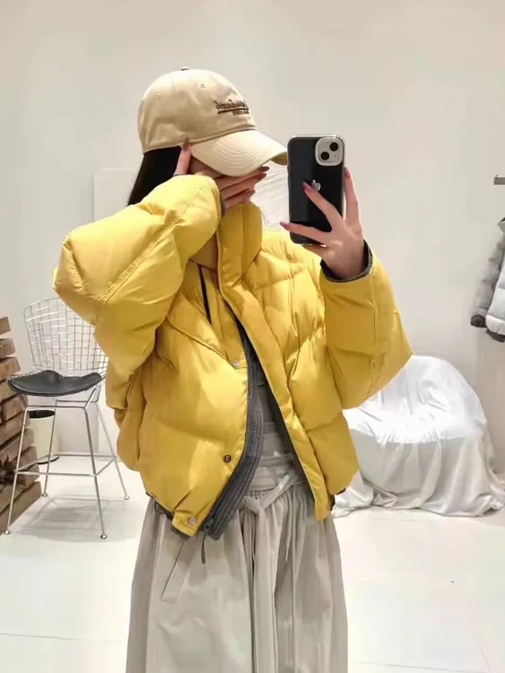 韩系内外拼色短款立领石墨烯棉服女2025冬季新款加厚保暖面包服