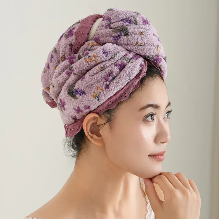 干发帽女柔软蕾丝边珊瑚绒吸水不掉毛干发帽家用速干