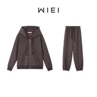 《WI EI》淡人套装*慵懒风连帽双拉链卫衣外套/束脚休闲裤W25306143