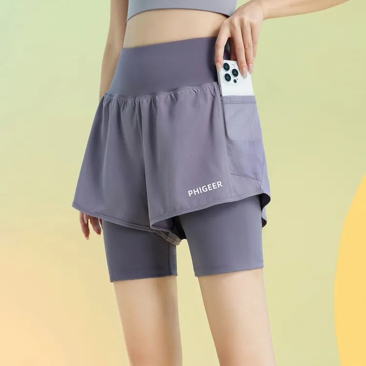 运动短裤女2025新款假两件高腰瑜伽裤网纱速干三分裤专业健身跑步