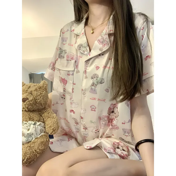 【冰丝卡通】加肥加大260斤胖MM睡衣女甜美卡通高级感双短家居服