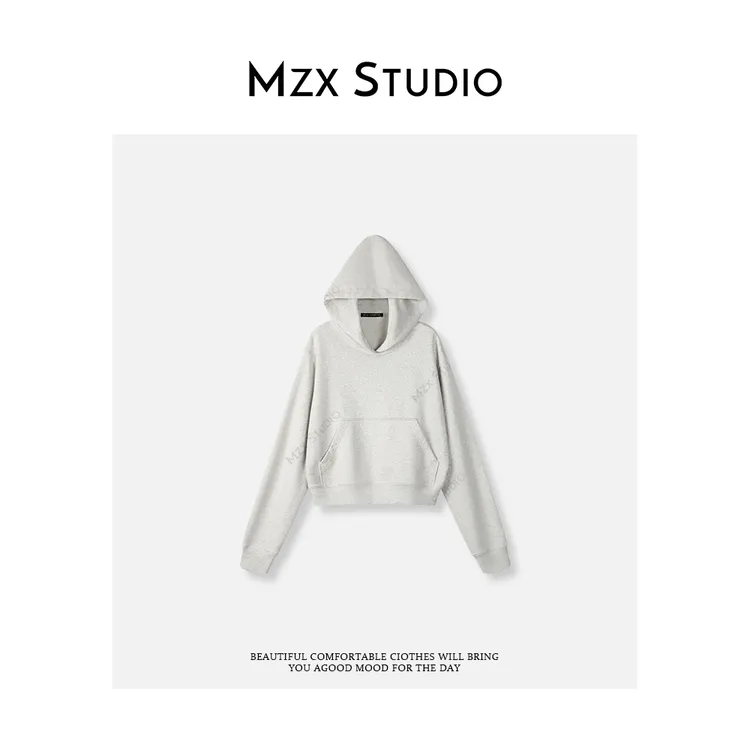 MZX 秋季肯豆同款高克重全棉棉简约连帽长袖卫衣 SY10070-C