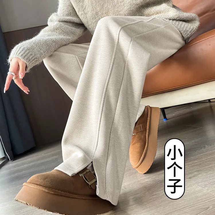 人字纹阔腿裤休闲阔腿裤拖地时尚加绒款
