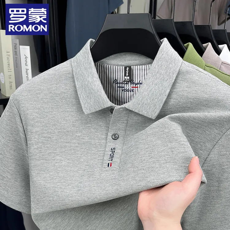 罗蒙100%纯棉薄款透气男士翻领短袖POLO衫休闲商务宽松T恤衫上衣