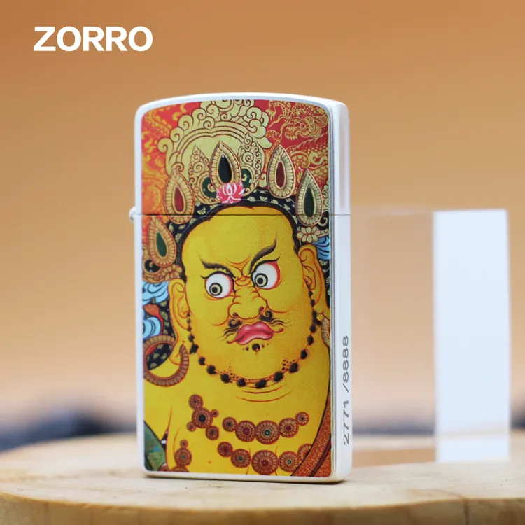 ZORRO正品佐罗新品超薄黄财神Z859防风煤油打火机男士