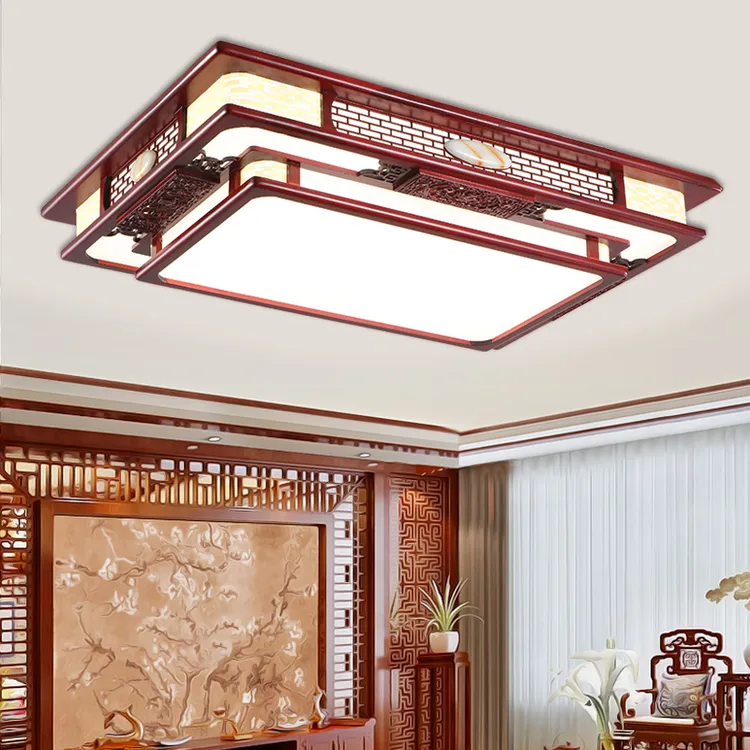 中式实木led吸顶灯中国风古典仿古长方形客厅灯家用餐厅卧室灯具