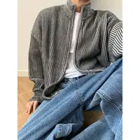 dannyandzee秋季复古百搭做旧混色粗针立领拉链开衫毛衣外套816