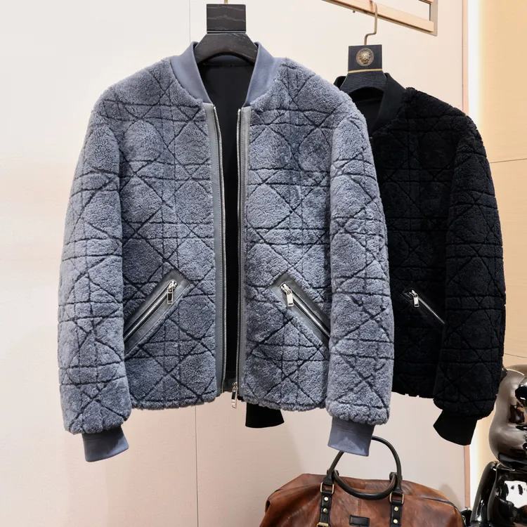 D家84000进口美利奴藤格羊毛皮毛一体飞行服夹克男装冬季外套