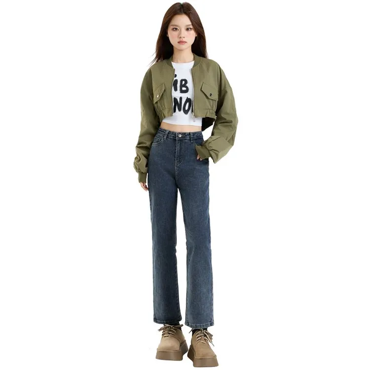 胖mm直筒烟管牛仔裤2025女秋冬新款四面弹高腰显瘦百搭九分裤