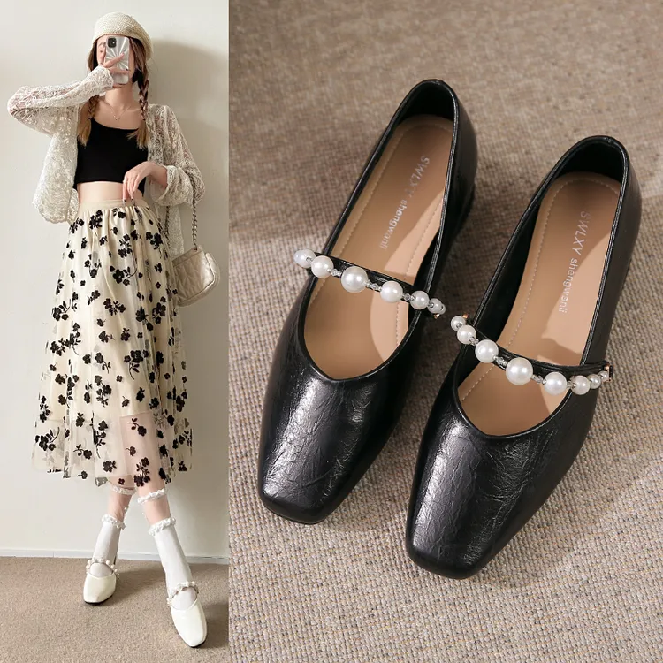 【品牌】法式玛丽珍鞋女2025新款春季复古浅口单鞋一字带平底9081