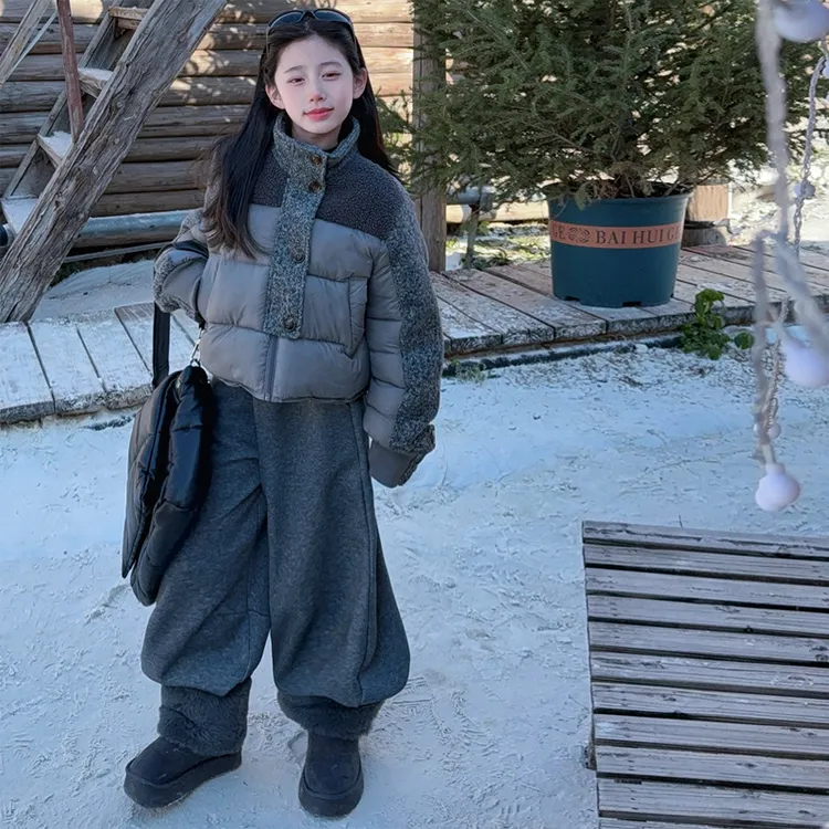 女童冬季洋气时髦短款棉服套装女大童棉衣外套儿童冬装加绒裤子潮