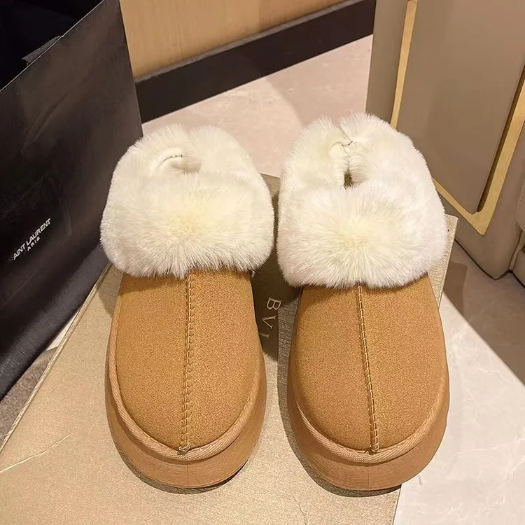 2025年新款冬季室内外厚底毛绒保暖外穿防滑包跟雪地靴棉拖鞋