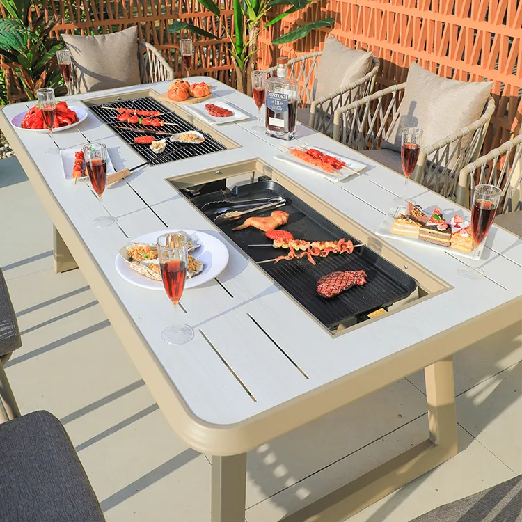 庭院多功能桌椅套件简约桌子餐厅阳台室外铝合金烧烤桌椅