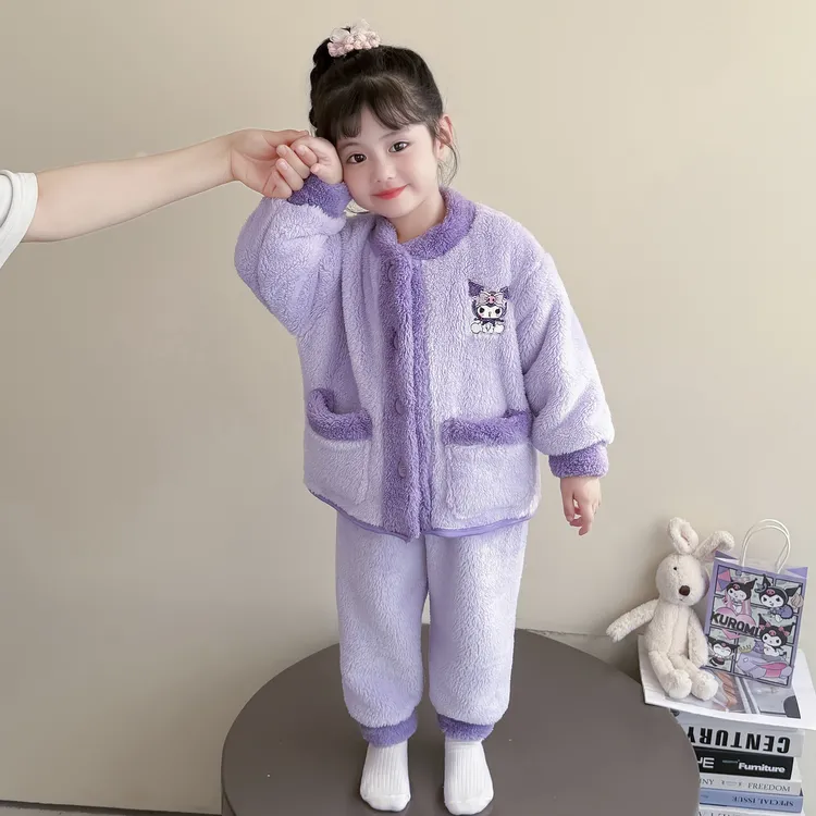 女童睡衣珊瑚绒秋冬款2025新款儿童分体法兰绒宝宝冬季家居服女孩