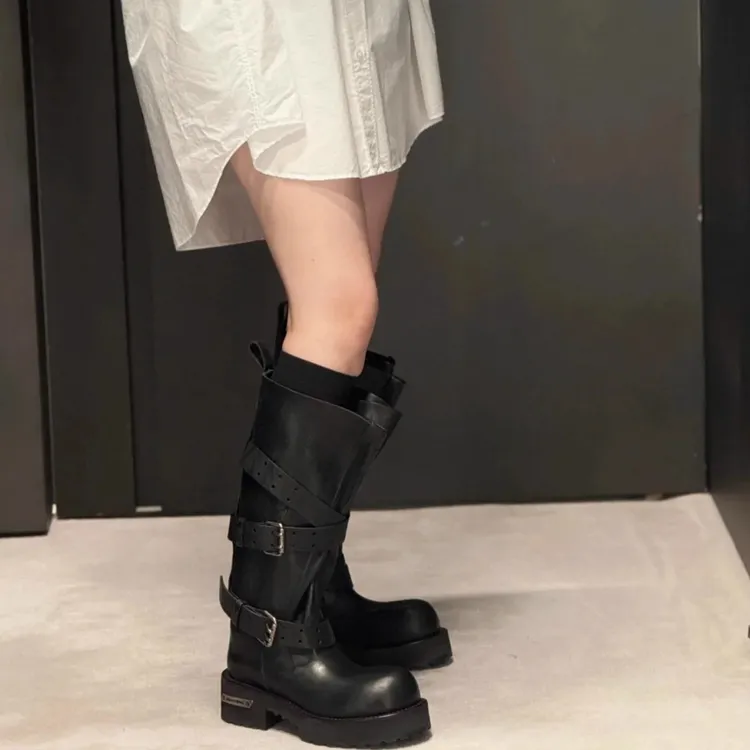 现货秒发！复古美拉德厚底机车靴毒液时装靴骑士靴马丁靴长筒靴秋