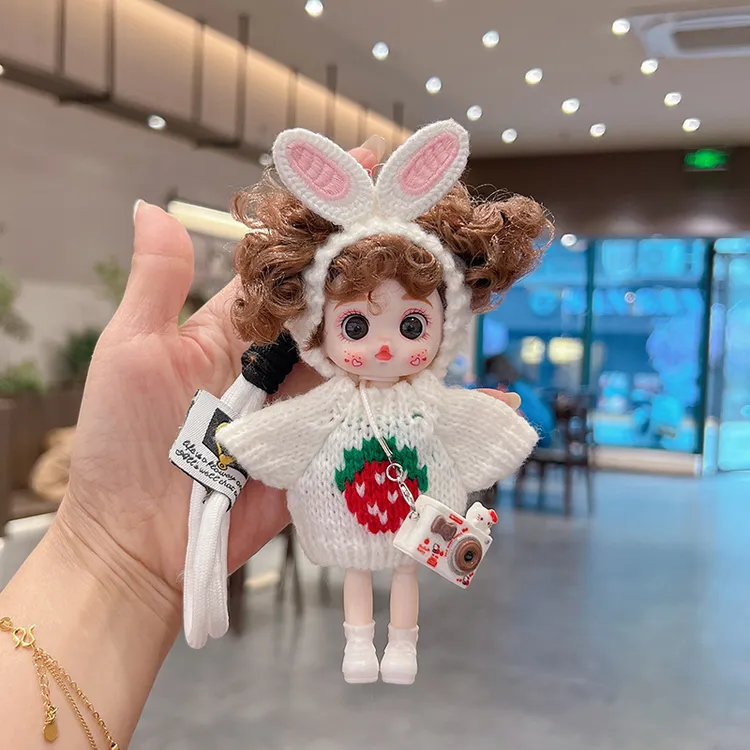 新款可爱大眼萝莉娃娃钥匙扣挂件呆萌兔耳发带毛衣公仔包包挂饰女