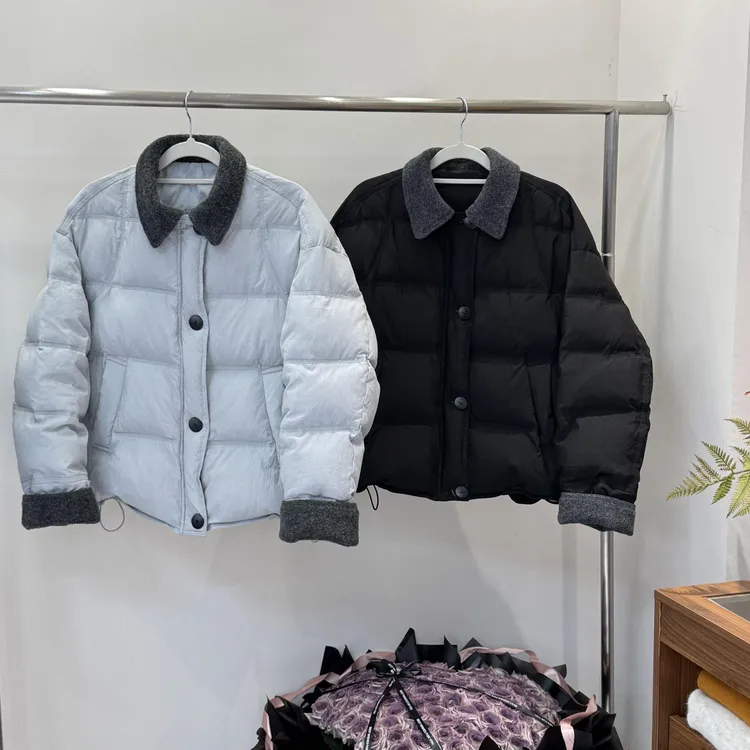 2025冬季爆款休闲棉服女小众简约时尚翻领撞色设计保暖外套上衣