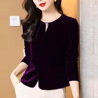 秋季新款小香风丝绒长袖打底衫女款内搭圆领遮肉显瘦上衣气质小衫
