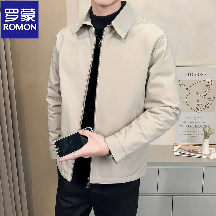Romon/罗蒙冬季上新轻薄夹克翻领羽绒服男士行政商务休闲防风外套