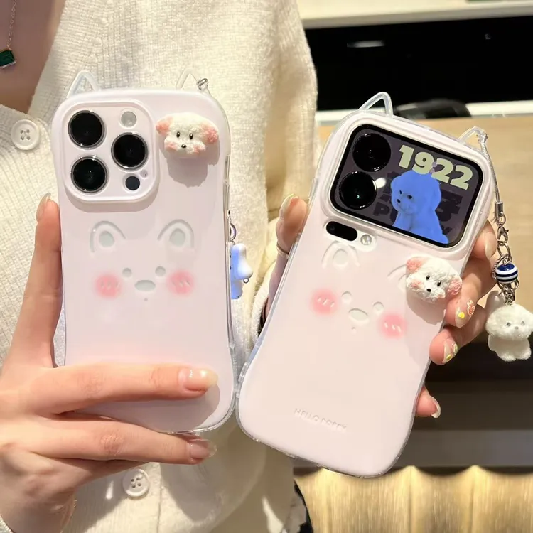 腮红小狗挂件适用苹果17/16promax猫耳手机壳小米vivo华为p70oppo