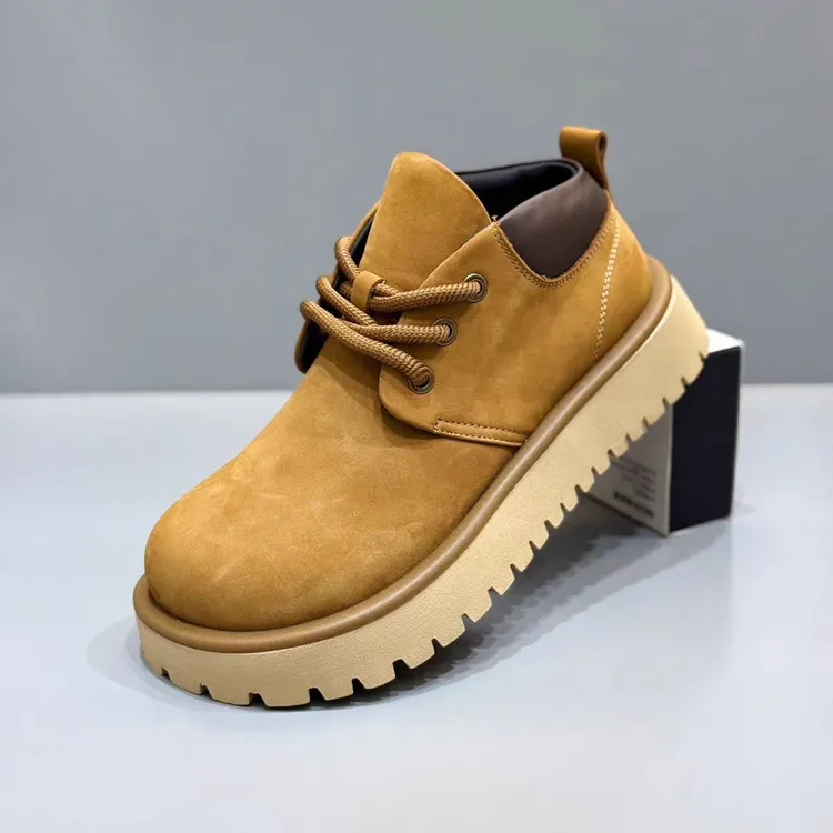 欧洲站2025年秋冬款牛皮厚底增高英伦风大头勃肯皮鞋