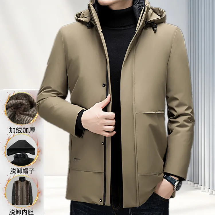 爸爸冬装外套加绒加厚款保暖棉袄中老年男士可脱卸内胆爷爷棉衣