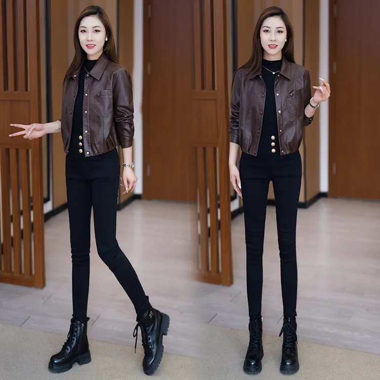 短款皮衣外套女2025春季新款小个子时尚洋气显瘦翻领PU皮夹克上衣