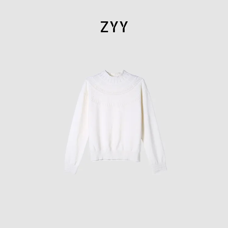 ZYY【恋桃芝芝】2025S/S新款羊毛套头白色针织上衣X25DMY06192