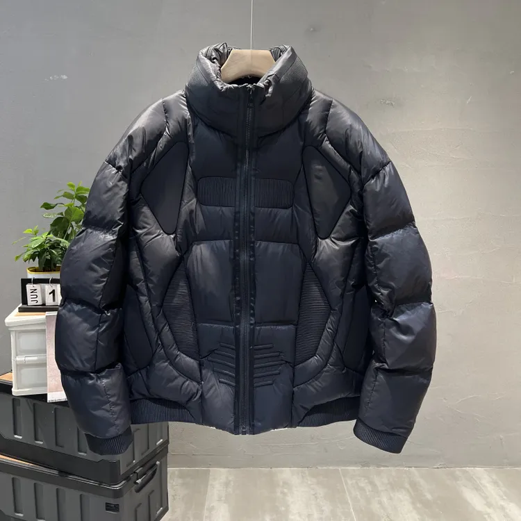 潮牌高充绒重工立领拼接90白鸭绒羽绒服男25冬季新款时尚加厚外套