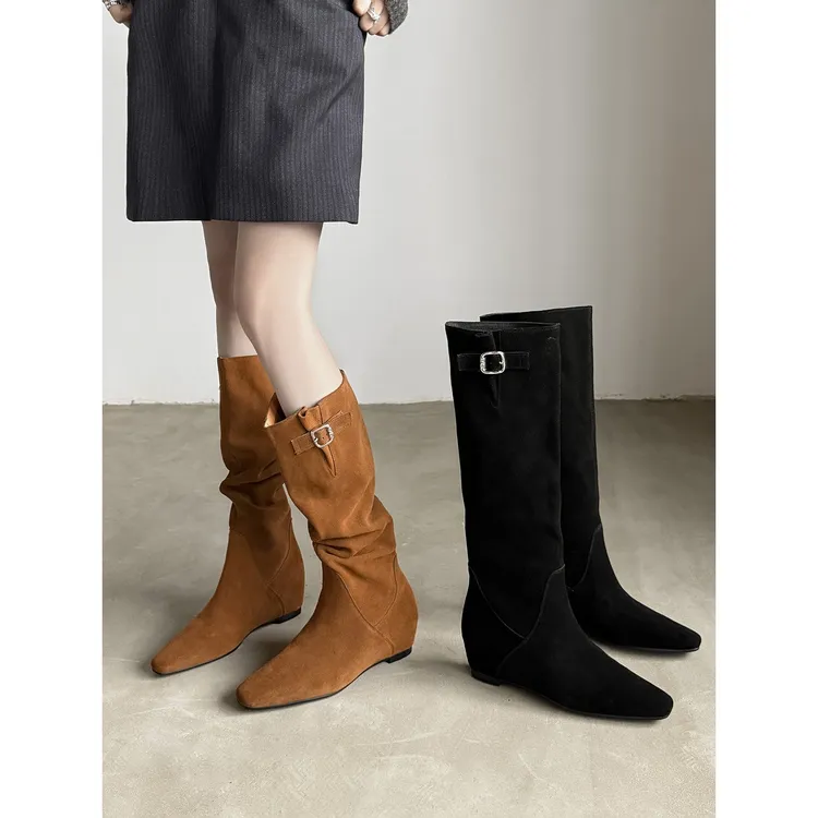 法式气质时尚气质复古堆堆长筒靴女2025秋冬新款不过膝高筒骑士靴