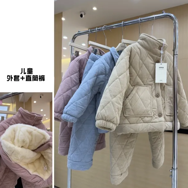【8090暖居】儿童翻领纽扣三层加绒加厚套装NJ-2025022