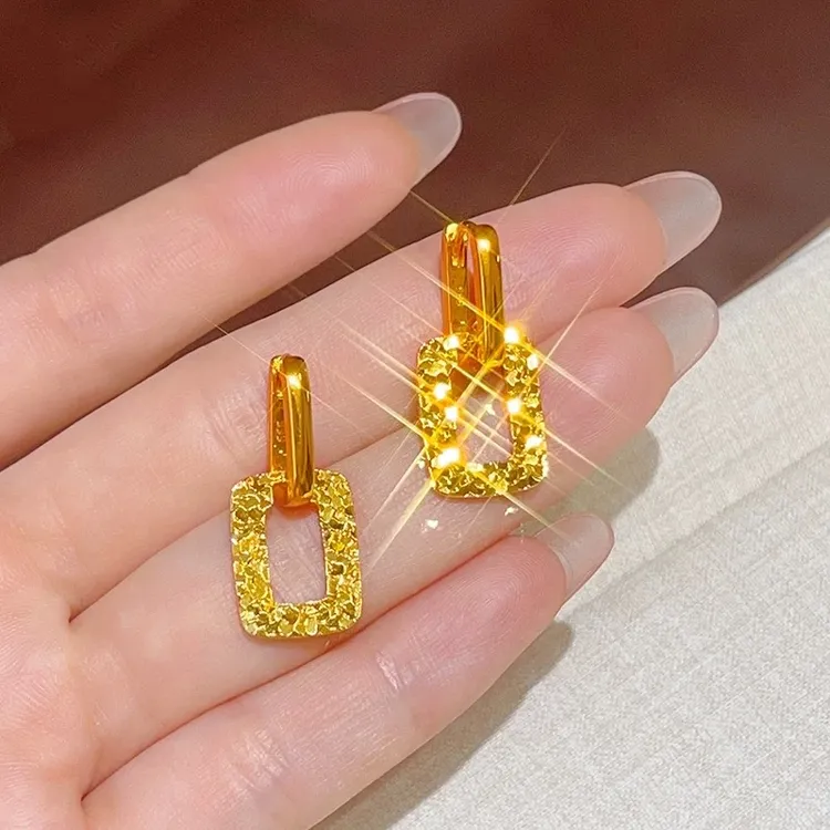 铜合金耳饰 新中式碎冰冰方形耳环女轻奢高级感耳钉送女友礼物