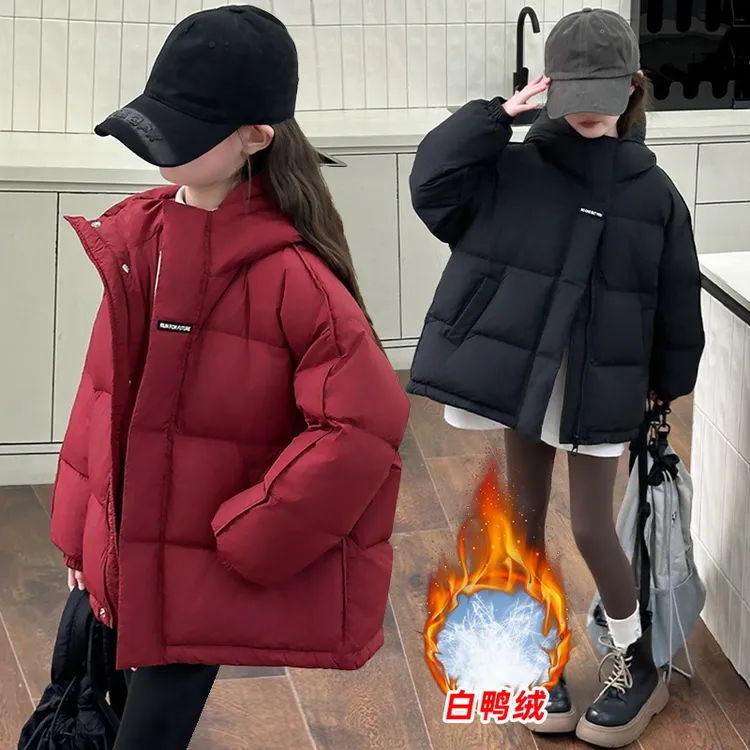 女童羽绒服2024新款冬季洋气中大童女孩轻薄儿童冬装加厚红色外套