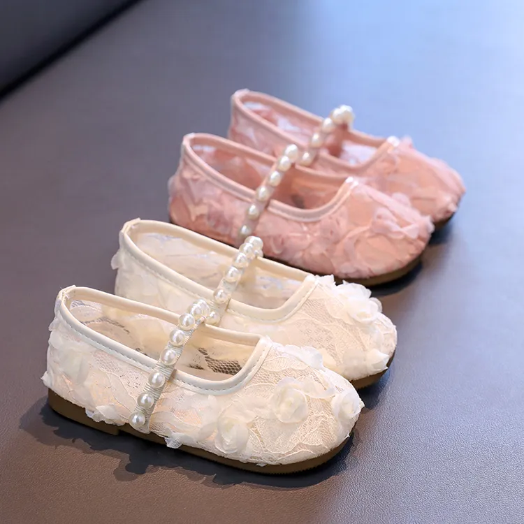 女童花朵花瓣小单鞋2025年夏季新款儿童中小童甜美网纱珍珠纯色网
