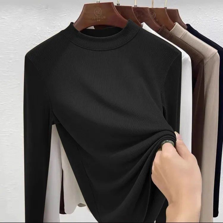 莫代尔白色打底衫女春秋冬内搭修身长袖T恤薄款面膜秋衣圆领上衣