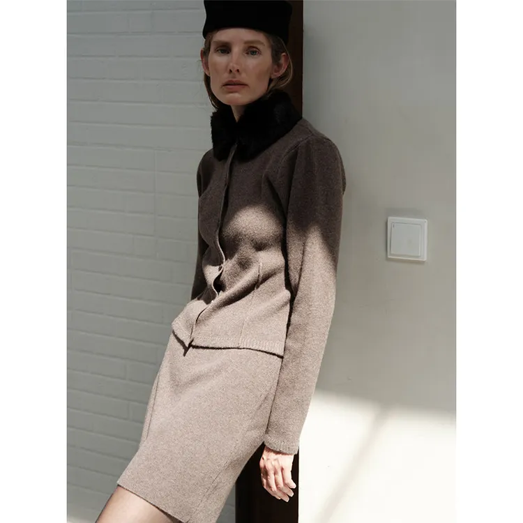 VIKTORIACHAN 25秋冬排扣修身针织开衫（含毛领）SOLSOL