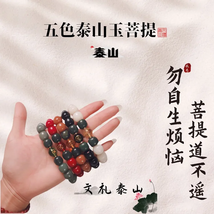【文礼泰山】泰山玉菩提根手串五色单圈文玩男女情侣手工菩提根手串