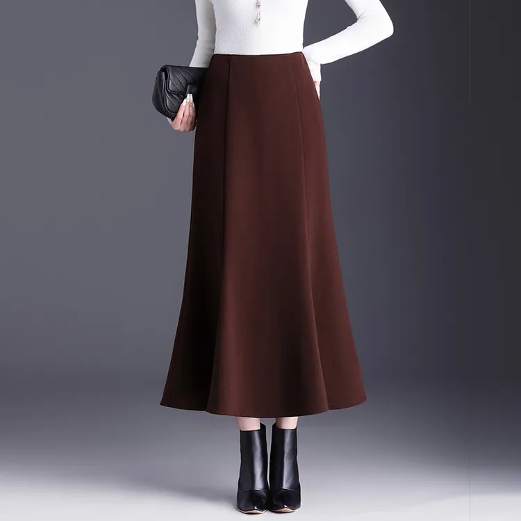 高级感气质鱼尾裙女士秋冬款半裙高腰包臀长裙毛呢裙子冬裙半身裙
