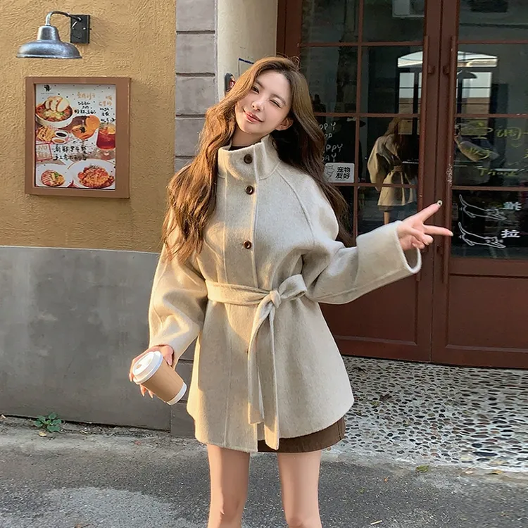 双面呢子大衣女短款小个子2025冬新款爆款韩系高级感立领毛呢外套