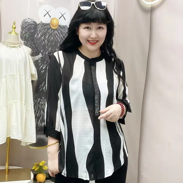 岚岚大码夏季新款时尚气质圆脸衬衫不规则蝴蝶结袖底摆遮臀显瘦女