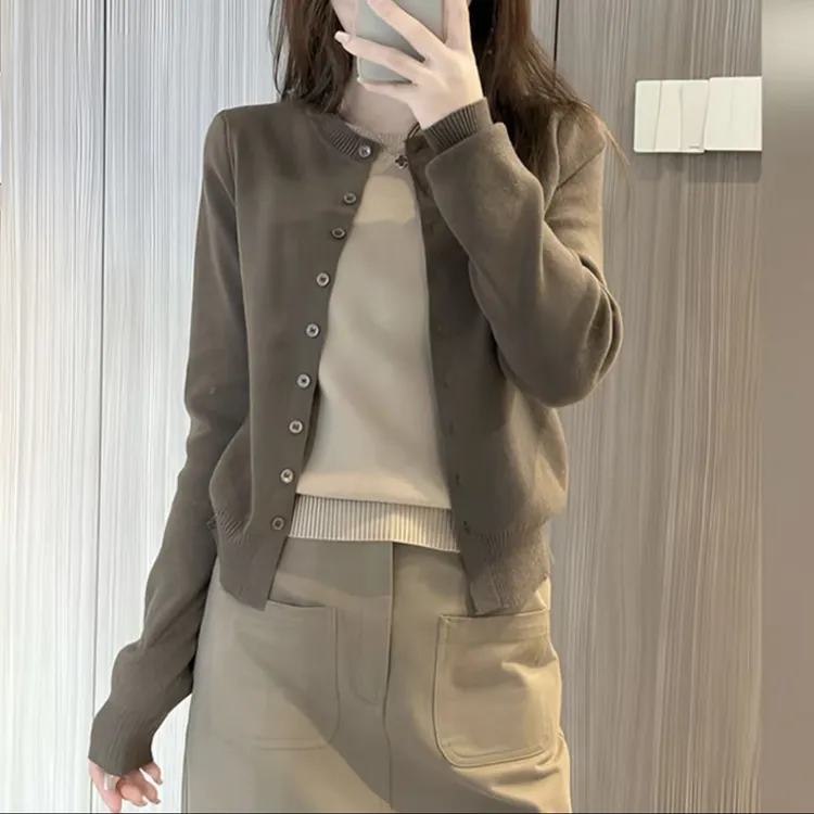 2025早秋新款拼色假两件修身显瘦毛针织衫长袖上衣女1088