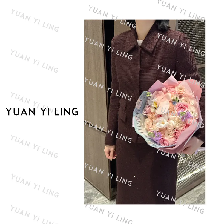 袁艺灵【巴黎夜色】羊毛亮片法式复古小香风套装6075