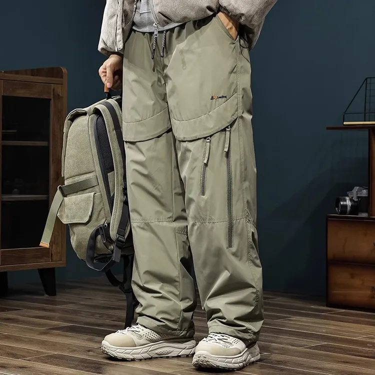 冬季户外防风保暖羽绒裤男新款潮牌直筒工装裤大码宽松休闲长裤男