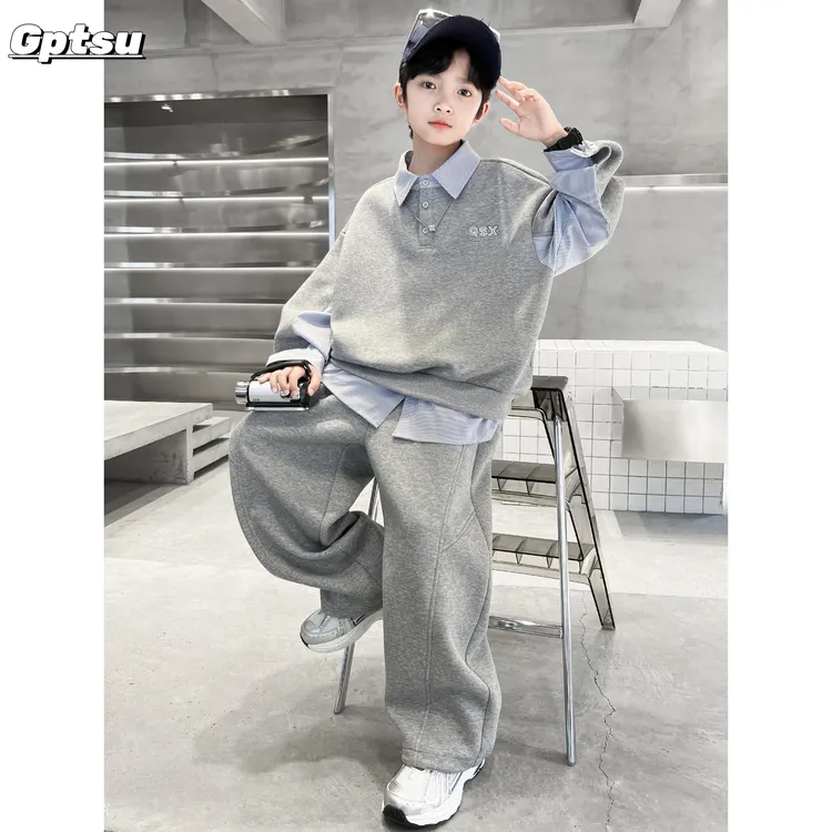 GPTSu男童套装秋季酷帅儿童卫衣运动服大童韩系衣服洋气休闲时尚