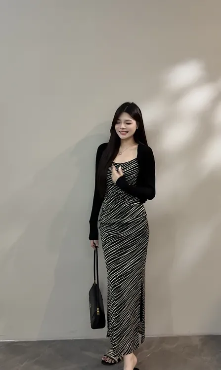 【苏苏】新款秋季斜纹开叉修身包臀吊带长裙显瘦高腰连衣裙DT1530